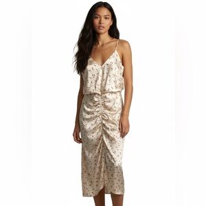 TOPSHOP Ditsy Floral Ruched Midi Satin Slip Dress Size 10 Brand New with Tags!